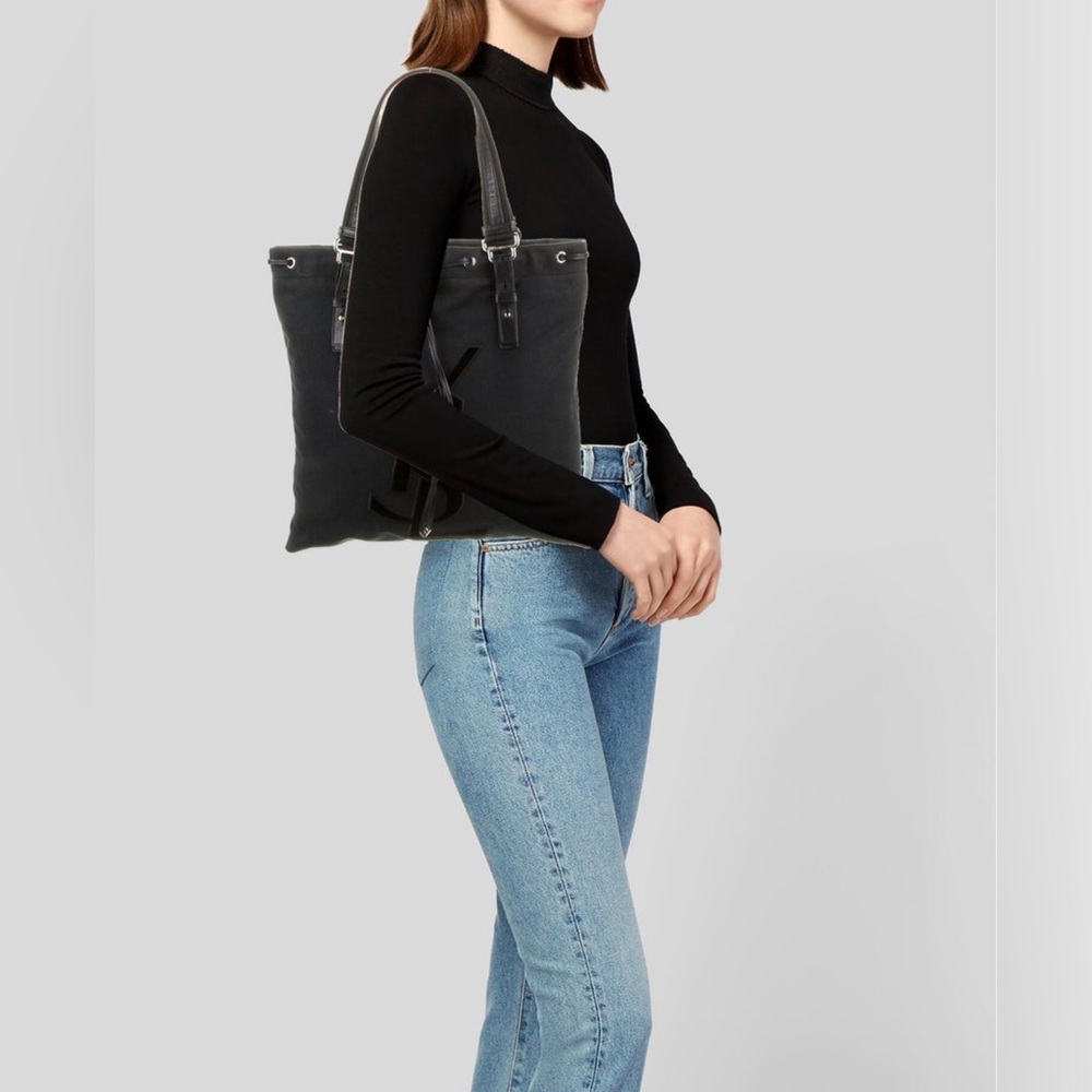 Yves Saint Laurent Rive Gauche Velvet Trimmed Denim Kahala Tote Bag - Picture 10 of 12